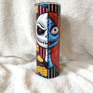Split face Sally and Jack 20oz skinny tumbler